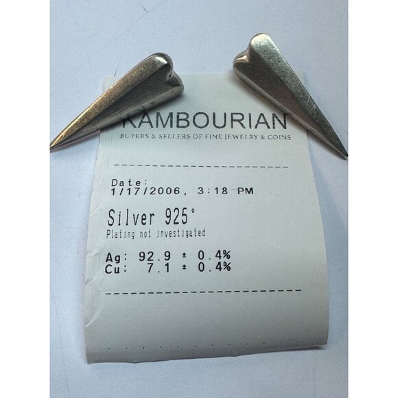 Estate Sterling Silver 925 Elongated Heart Stud Earrings 1.6" EZ Push Backs - Picture 6 of 9